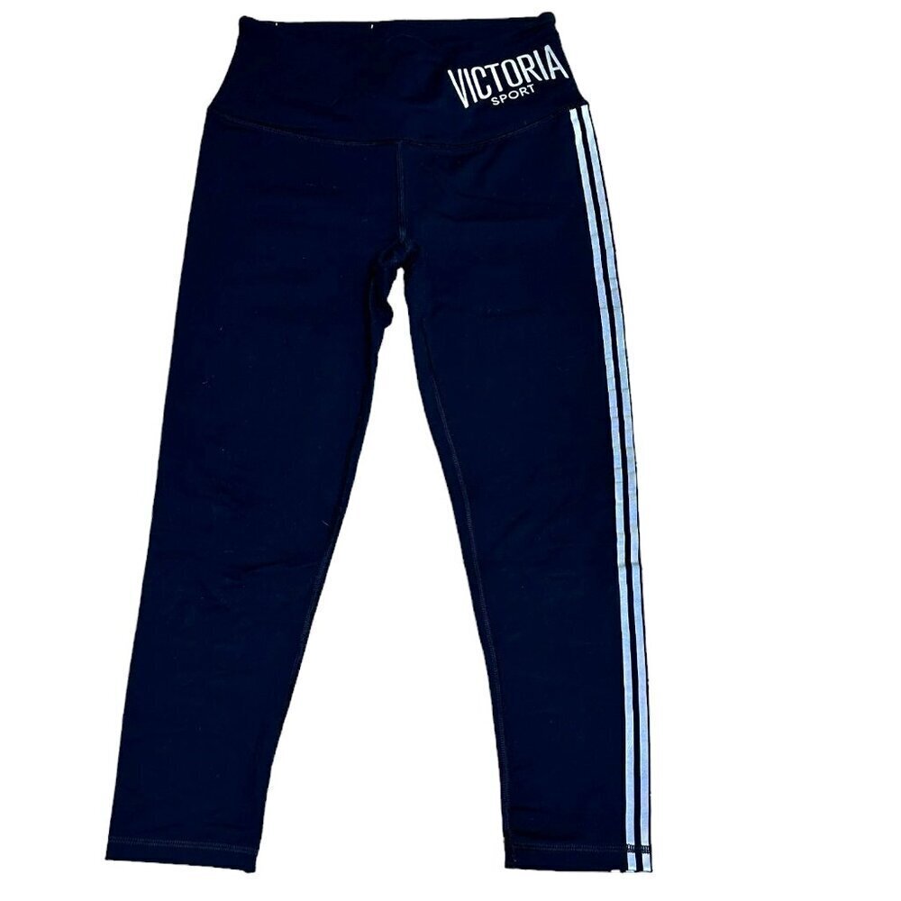 VICTORIA SPORT/Victoria's Secret Black Racing Stripe Crop Leggings size XS
